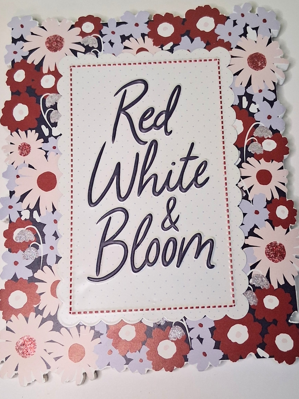 Red White & Bloom Floral Wall Sign Plaque Decorative Home Decor 4th of July